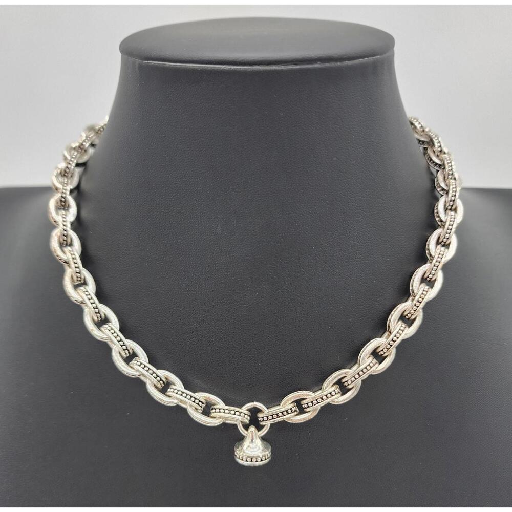 Vintage Marked Napier Silver Tone Beaded Link Chain Necklace 16–19" Adjustable